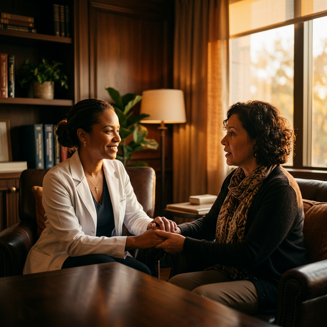 Médico em consulta empática com paciente no Instituto Barros